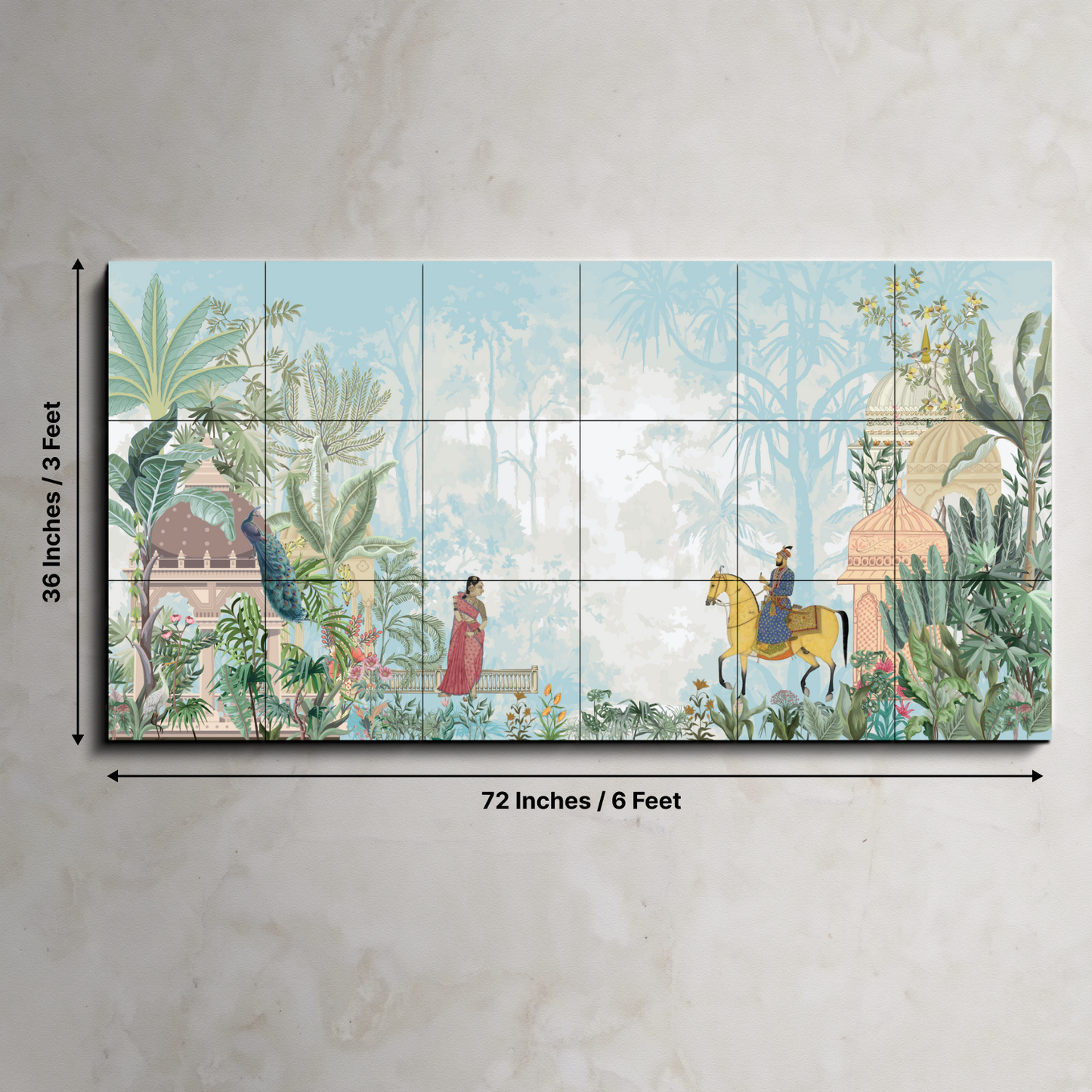 Emperor Riding Horse, Standing Woman In A Garden Wood Print Wooden Wall Tiles Set
