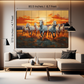 7 Horses Painting With Sunrise Wood Print Wooden Wall Tiles Set-Luxury Wall Art