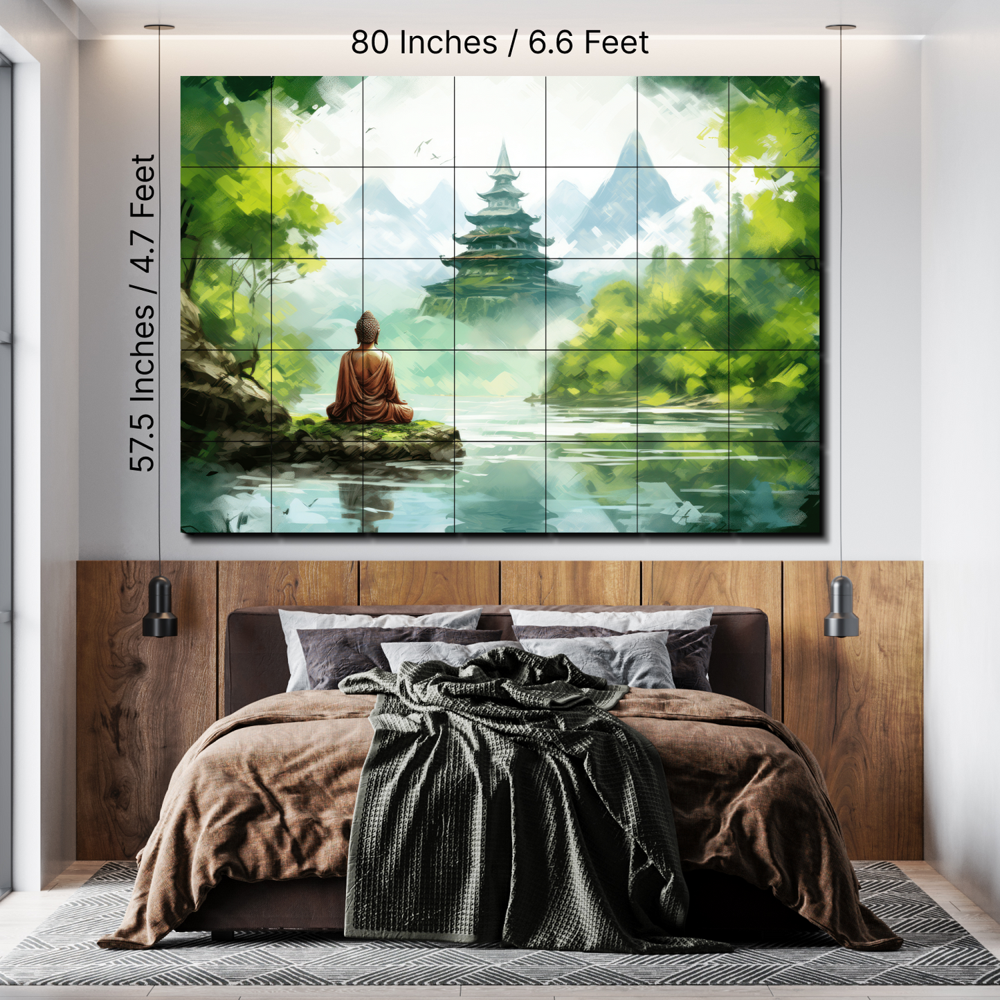 Buddha Meditating in Peaceful Place Wood Print Wooden Wall Tiles Set-Luxury Wall Art