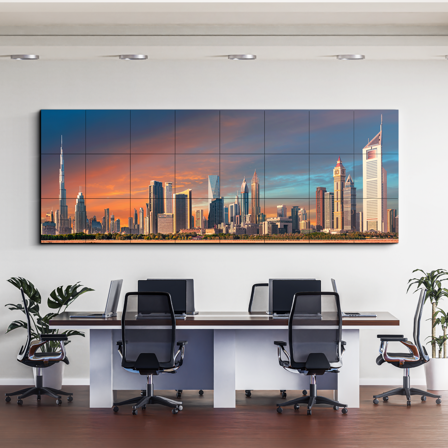 Dubai Skyline Wood Print Wooden Wall Tiles Set