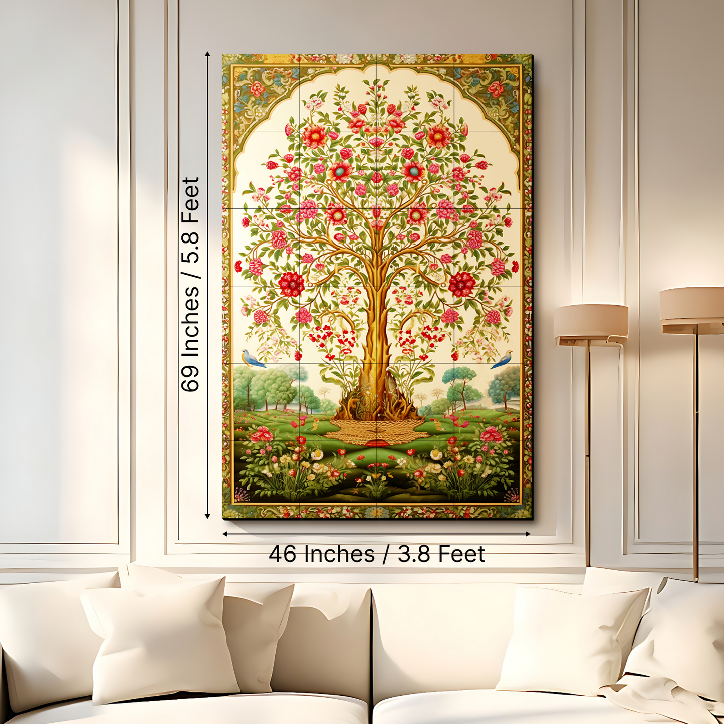 Tree of Life Pichwai Wood Print Luxury Wall Tiles Set