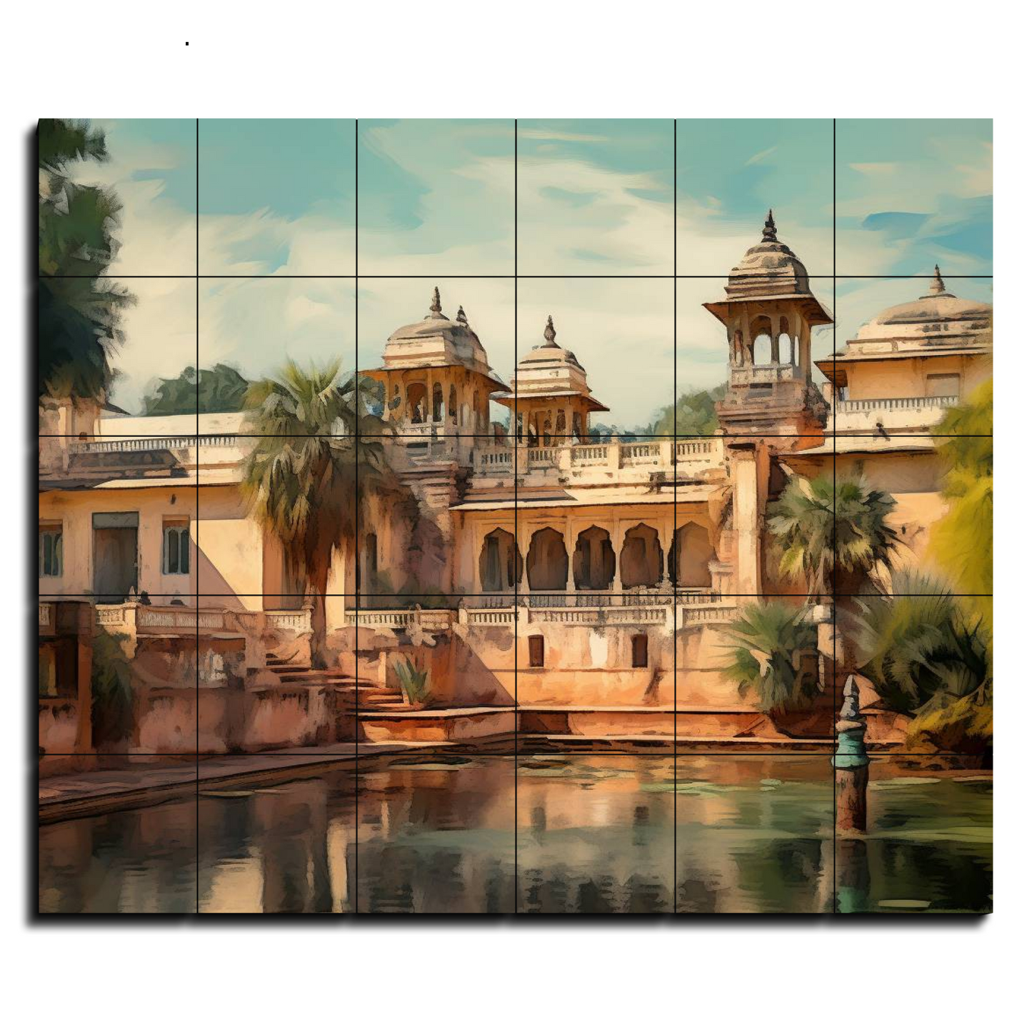 Indian Vintage Maharaja's Palace Wood Print Wooden Wall Tiles Set