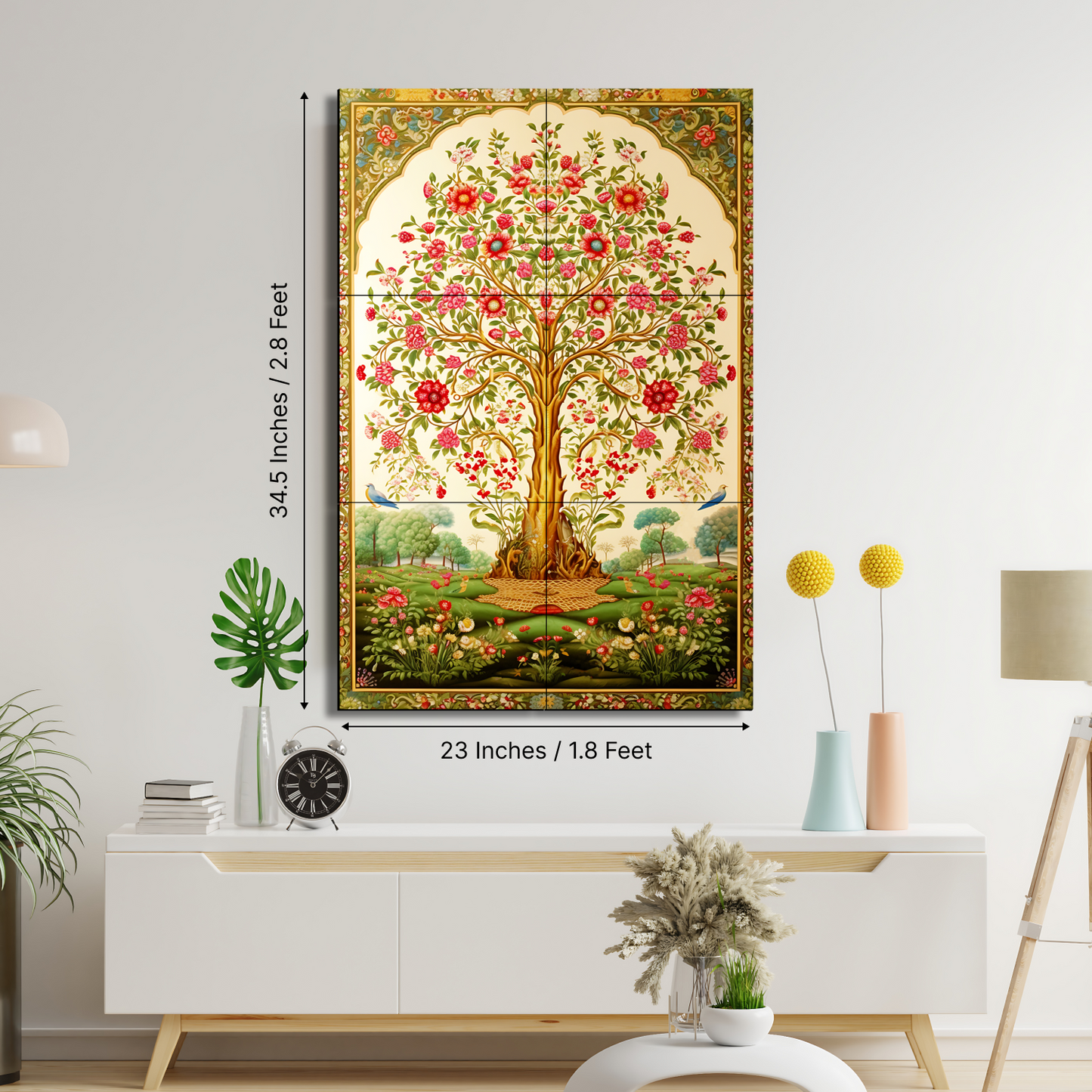 Tree of Life Pichwai Wood Print Luxury Wall Tiles Set