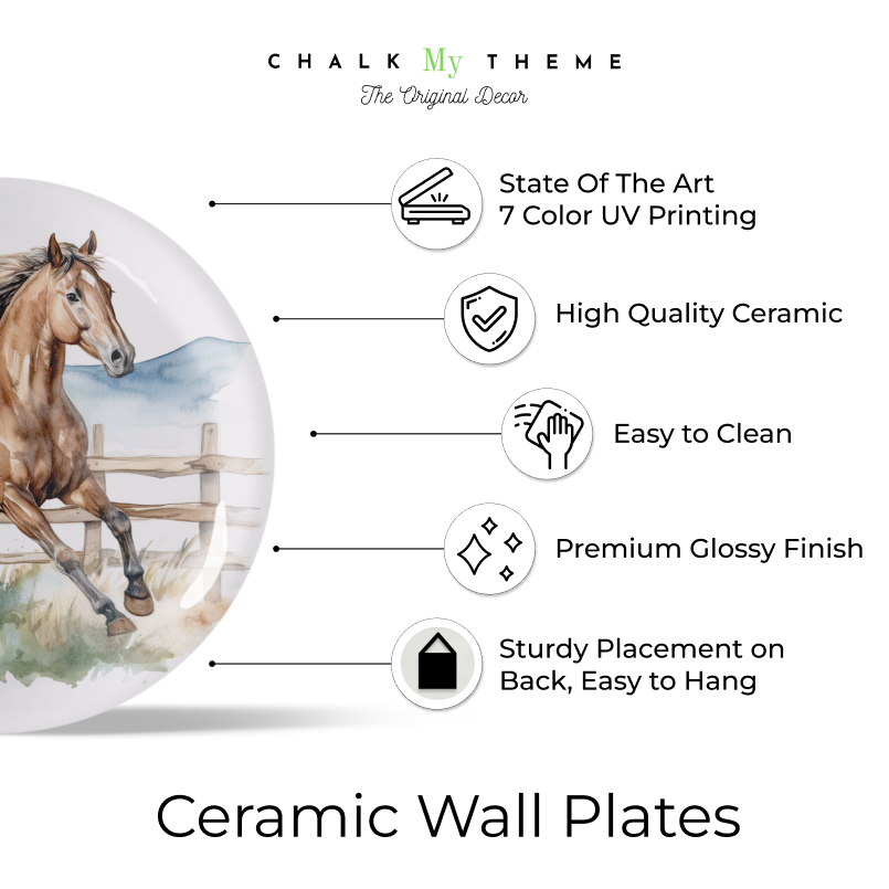Exquisite Set of 5 Running Horses Art Wall Plates for home  Décor