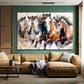 Seven Running Horses Wood Print Wooden Wall Tiles Set