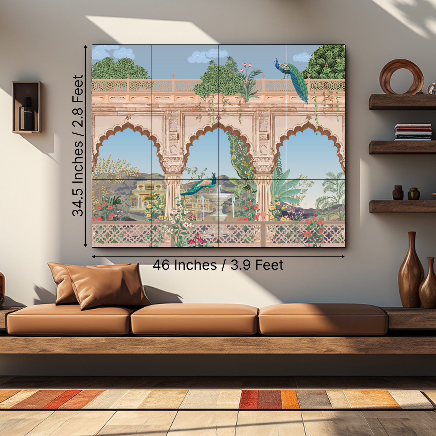 Traditional Mughal Garden Wood Print Luxurious Wooden Wall Tiles Set