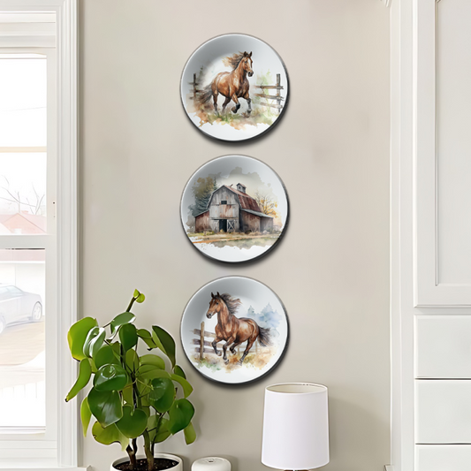 Trio of Country Home Wall Plates Art Décor Pieces for Countryside-inspired Settings