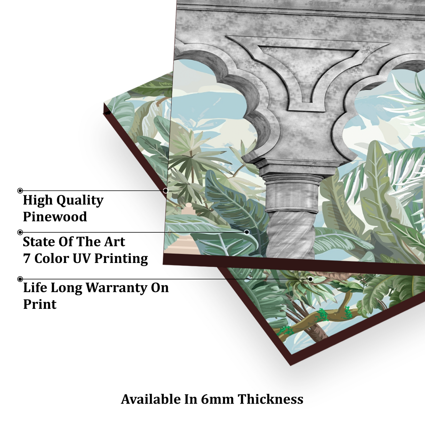 Historical Indian Landscape Wood Print Luxurious Wooden Wall Tiles Set