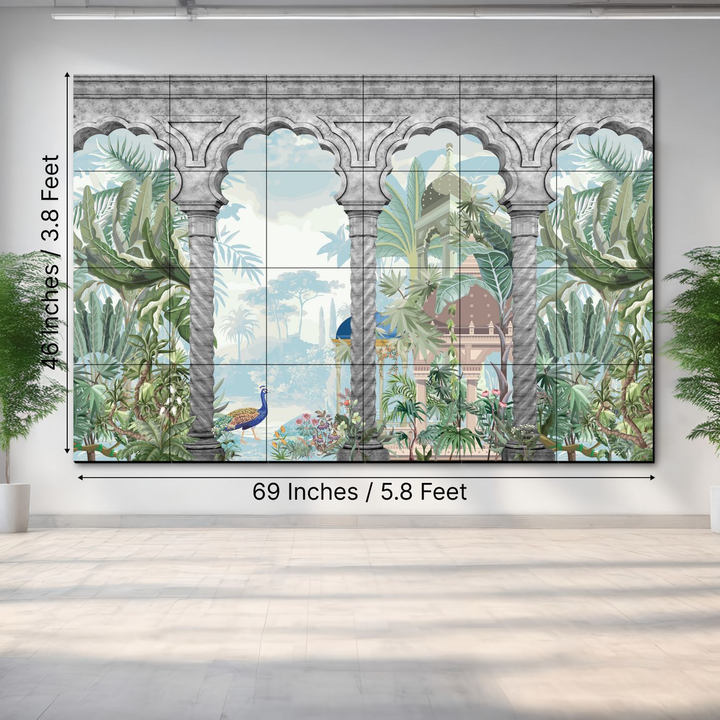 Historical Indian Landscape Wood Print Luxurious Wooden Wall Tiles Set