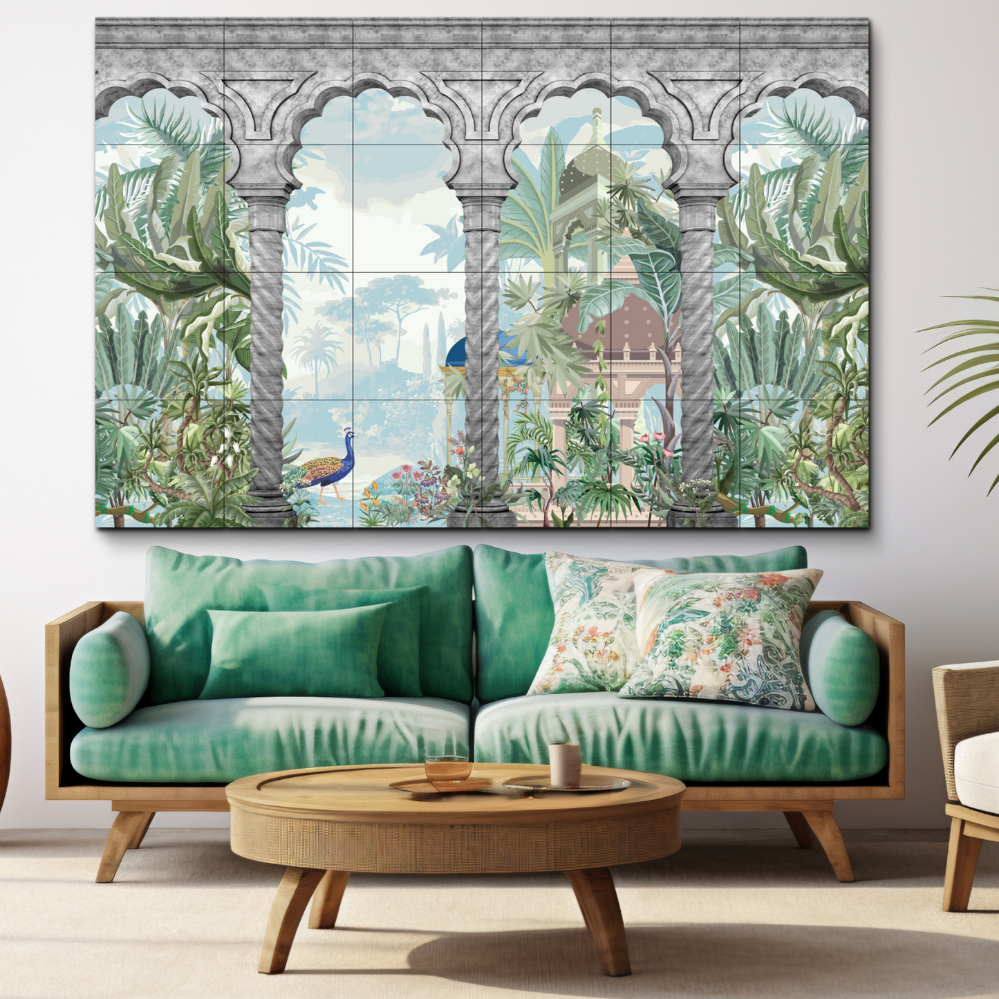 Historical Indian Landscape Wood Print Luxurious Wooden Wall Tiles Set