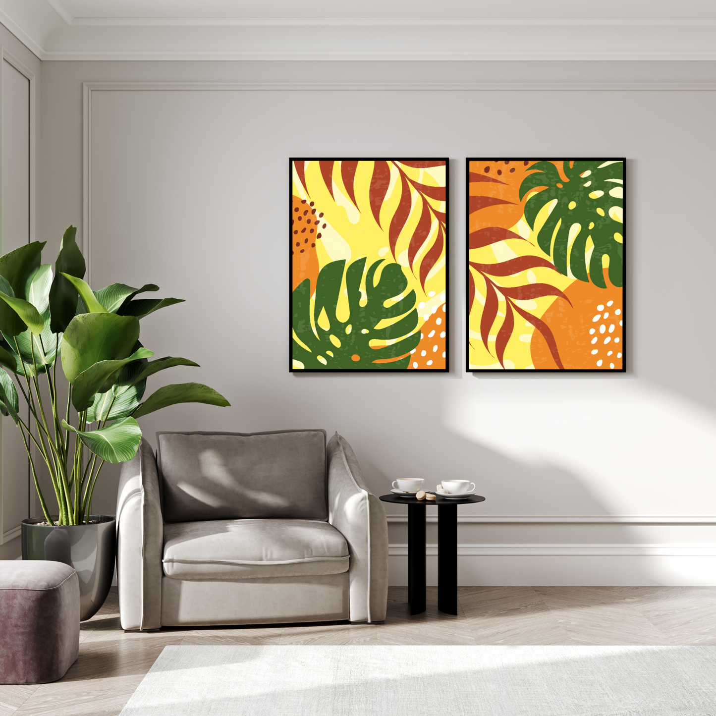 Abstract Botanical Leaf Wood Print Wall Art Set of 2