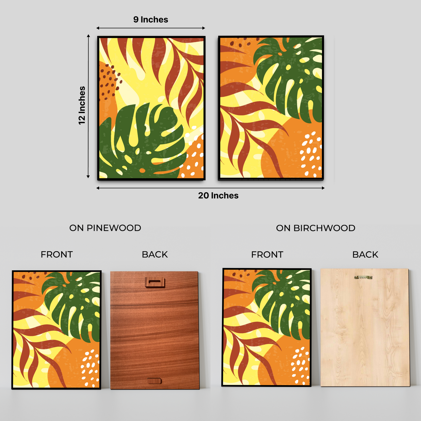 Abstract Botanical Leaf Wood Print Wall Art Set of 2