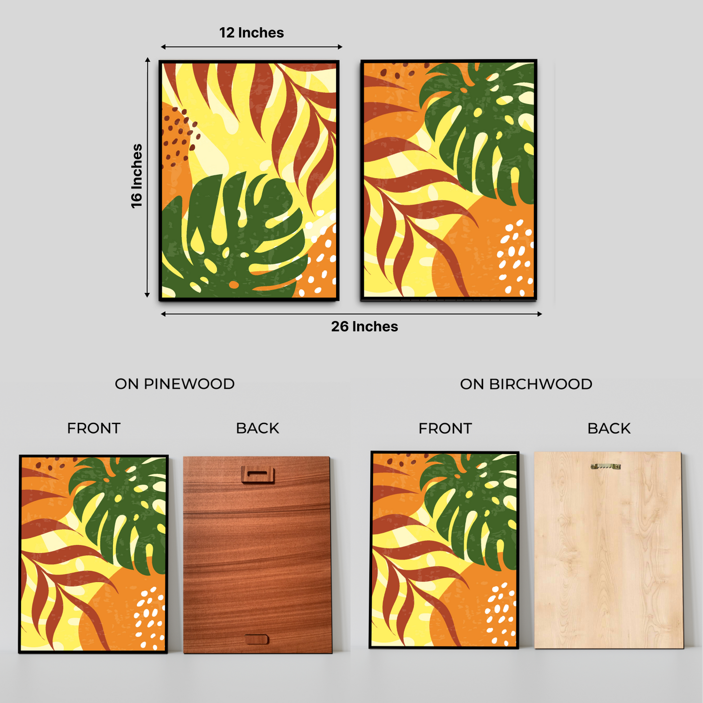 Abstract Botanical Leaf Wood Print Wall Art Set of 2