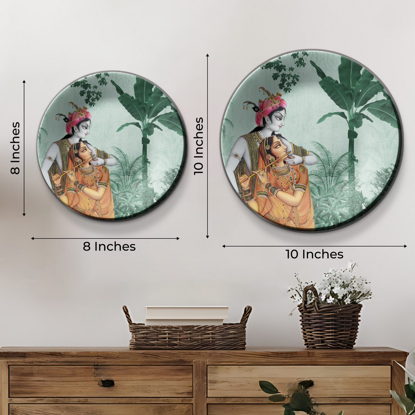 set of 3 Artisanal Radha Krishna and Peacock Wall Plates Décor Collection