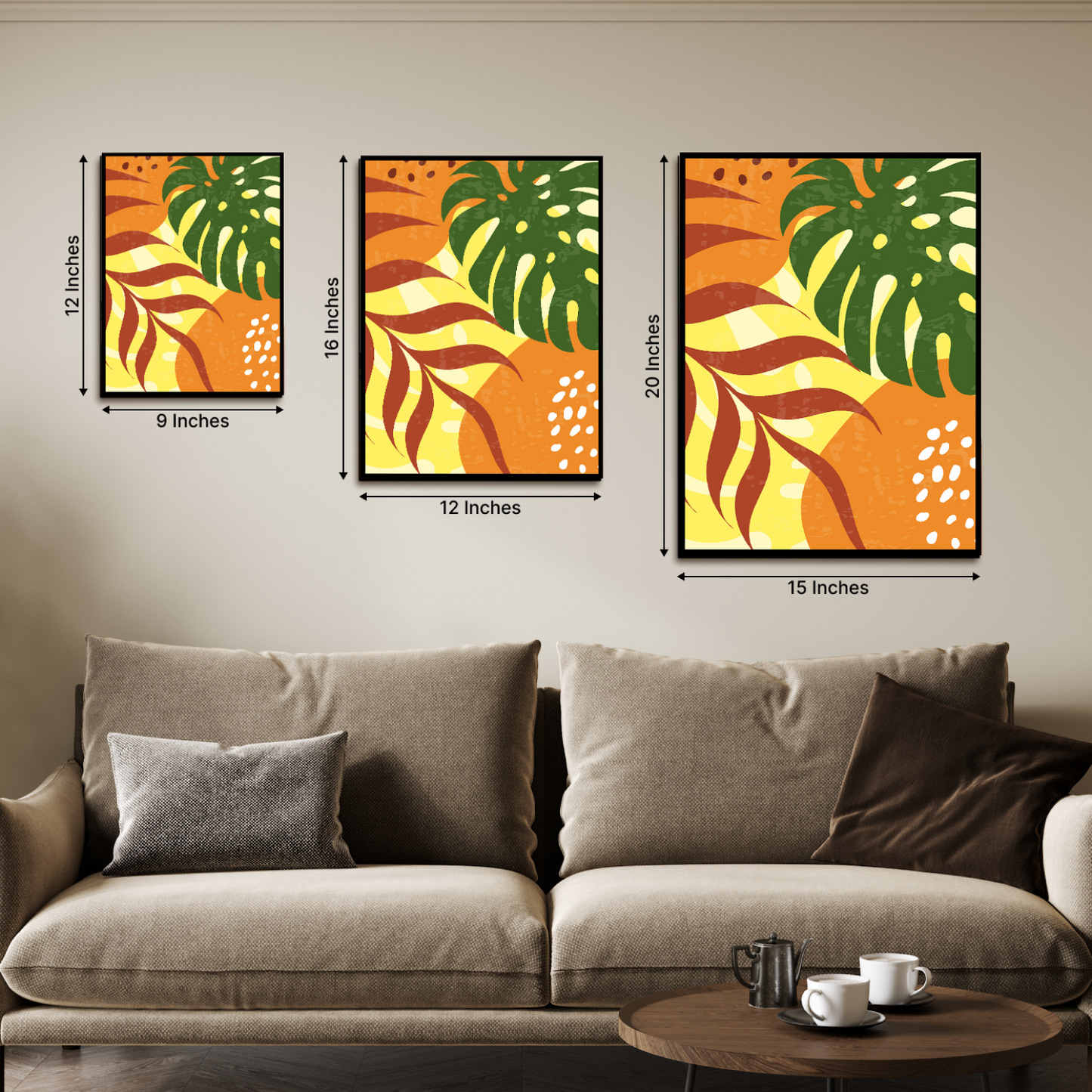 Abstract Botanical Leaf Wood Print Wall Art Set of 2