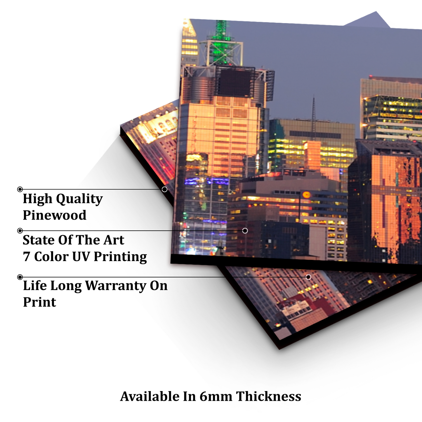 New York City Wood Print Wooden Wall Tiles Set