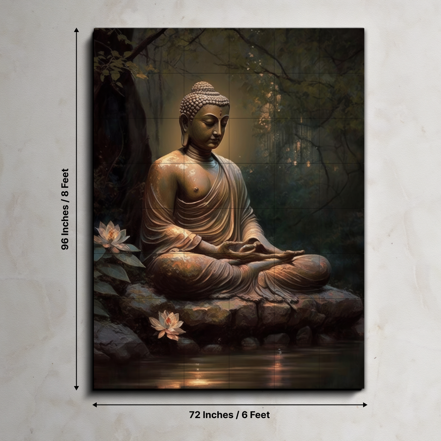 Meditating Buddha Wood Print Wooden Wall Tiles Set