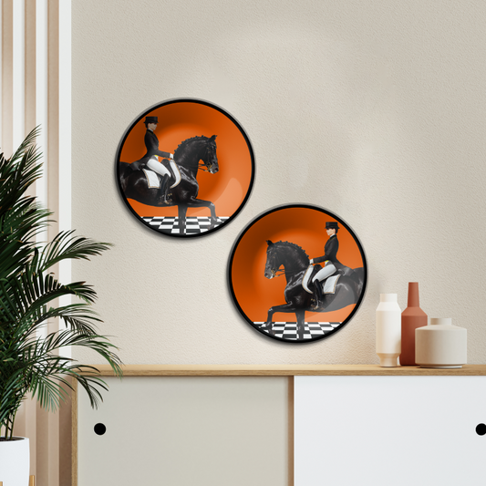 set of 2 Quiet Luxury Wall plates Art featuring Man and Black Horse