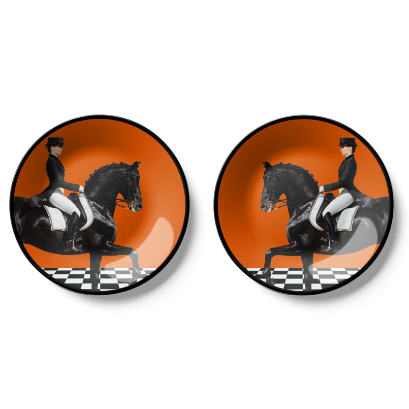  set of 2 Man On The Black Horse Quiet Luxury Wall Plate Décor