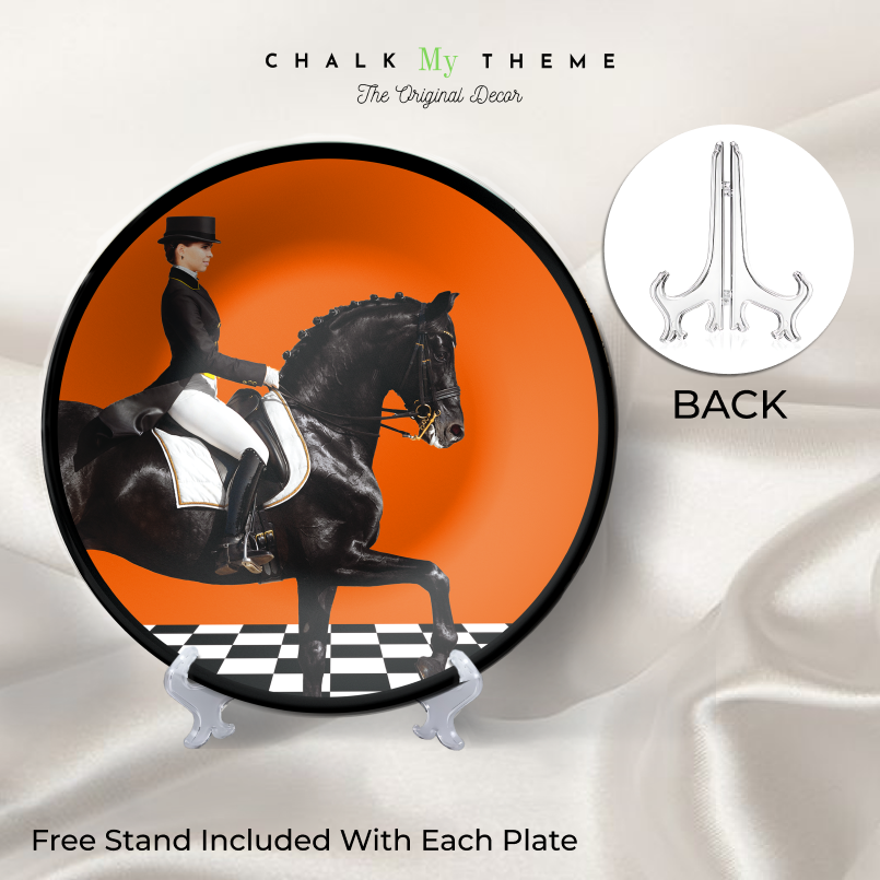 set of 2 Elegant Wall Art with Man on Black Horse plates Design