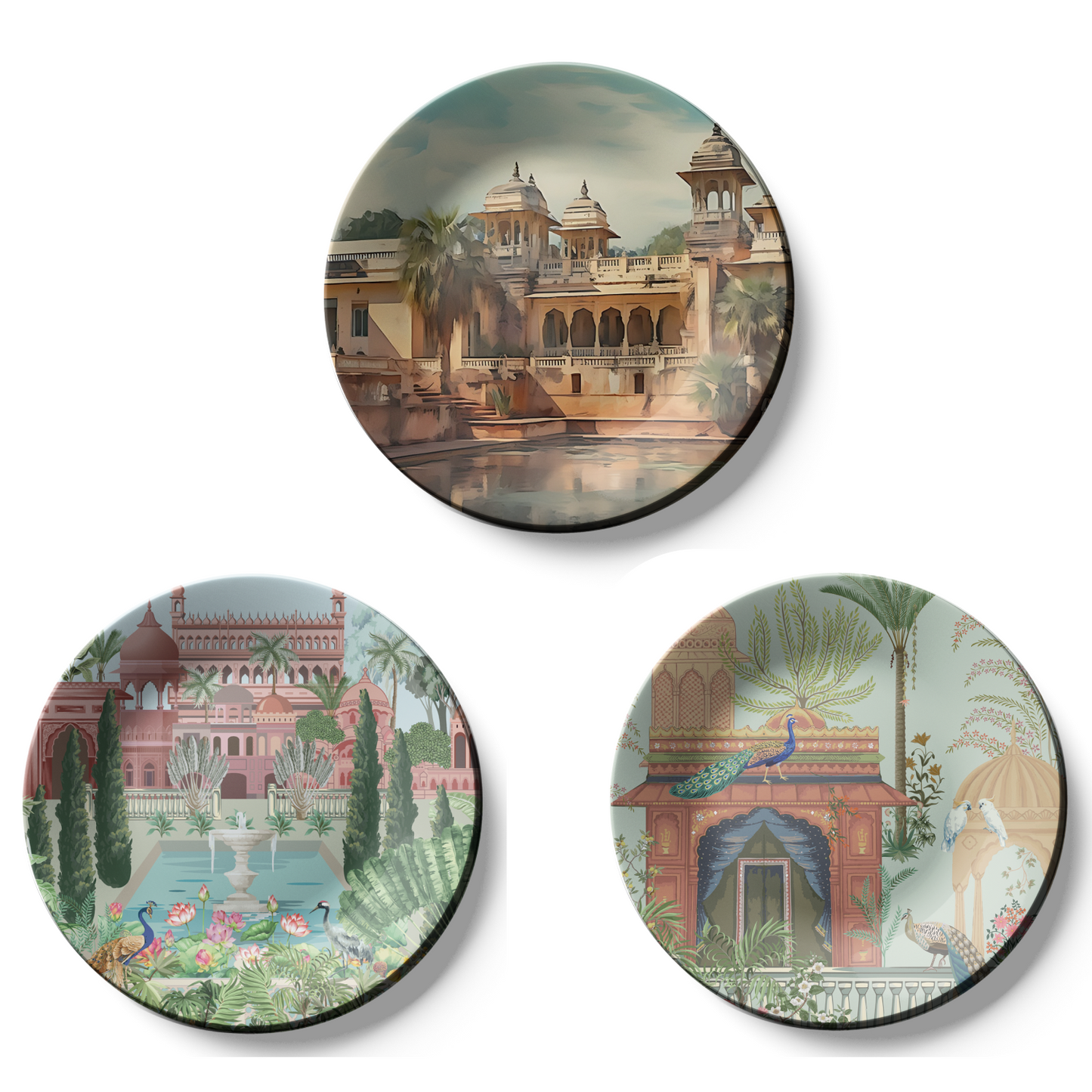 Artisanal Royal Garden and Building Wall Plates Décor Collection 