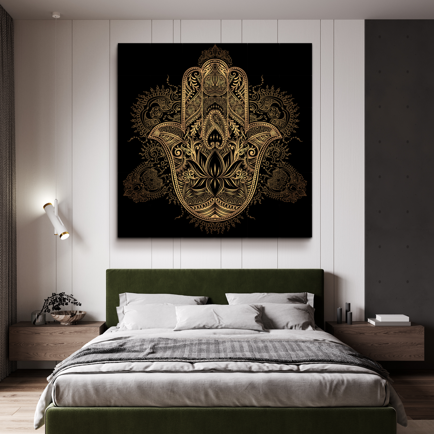 Hamsa Evil Eye Protector Wood Print Wooden Wall Tiles Set