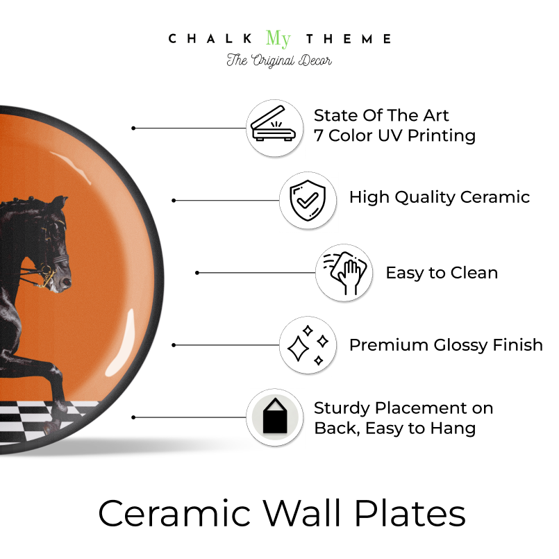 set of 2 Stylish Wall plates for  Décor with Black Horse and Rider 
