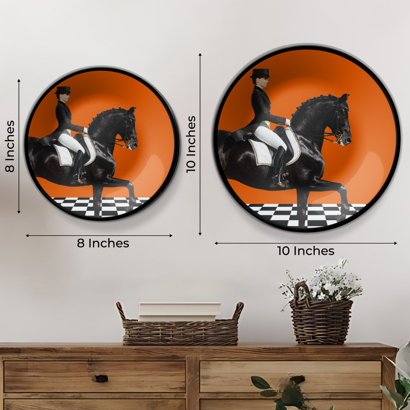 Quiet Luxury Wall Art featuring Man and Black Horse wall plates for home decor