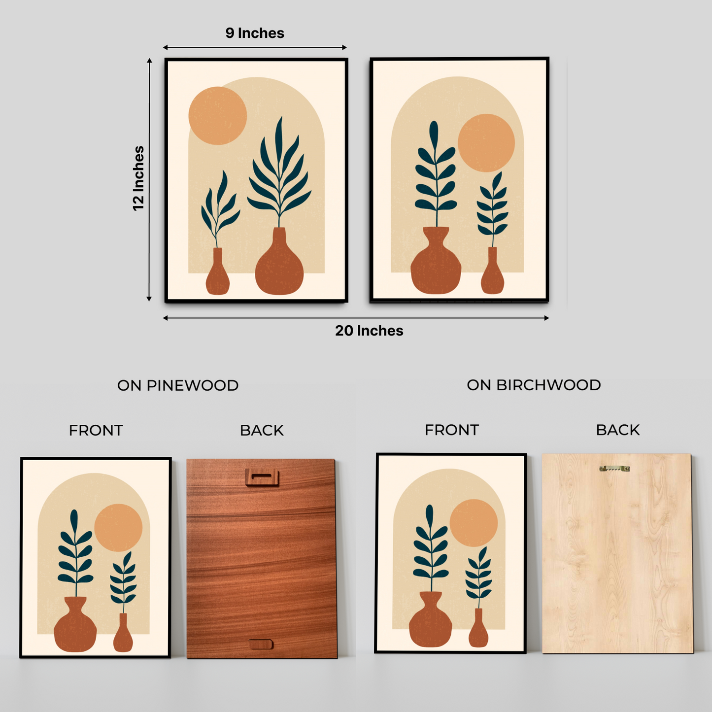 Botanical Contemporary Wood Print Wall Art Set of 2