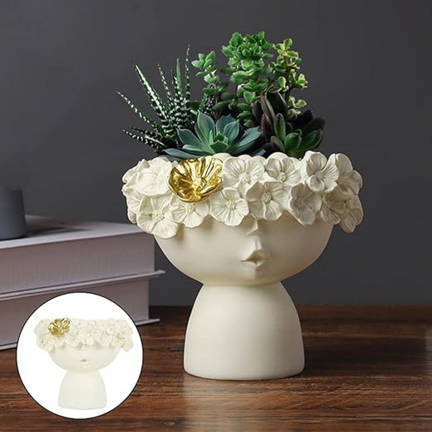 Female Flowers Head Ceramic Planter For Home Décor