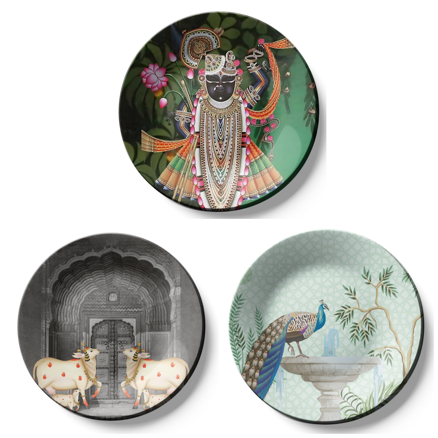 Trio of Shrinath Ji Wall Plates Décor Pieces for Traditional Elegance