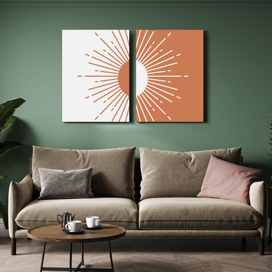 Abstract Sun Mid Century Wood Print Wall Art Set of 2