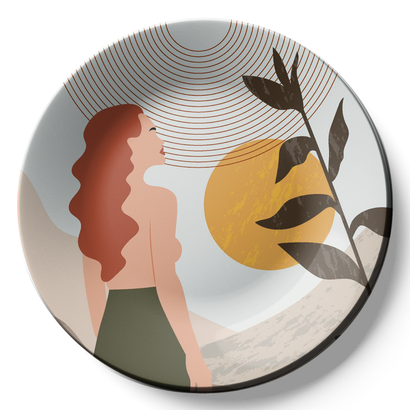 Boho girl decorative plates to hang on wall