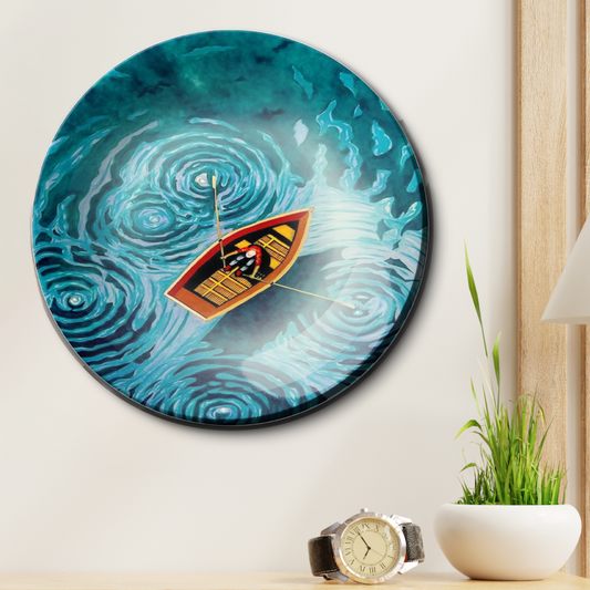 Swirly lake boat ceramic wall plate for home decor