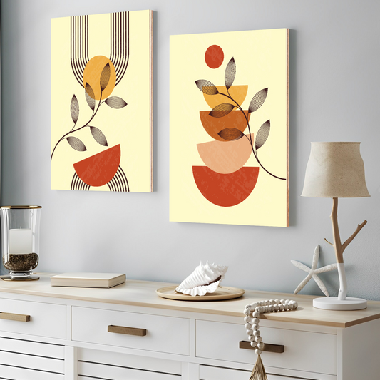 Minimalist Boho Contemporary Modern Wood Print Wall Art Set of 2