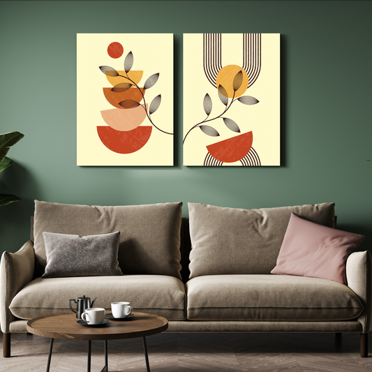 Minimalist Boho Contemporary Modern Wood Print Wall Art Set of 2