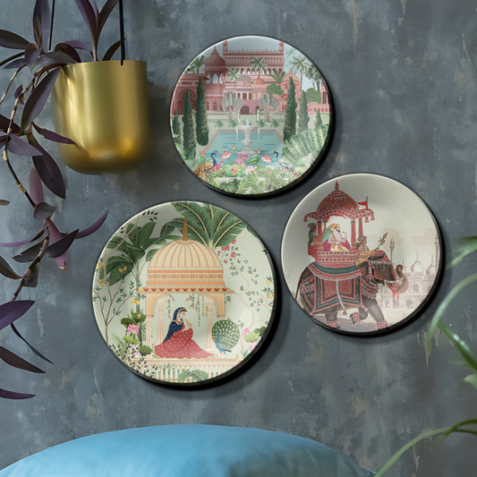 Trio of Indian Kingdom Wall Plates Décor Pieces for Historical Elegance