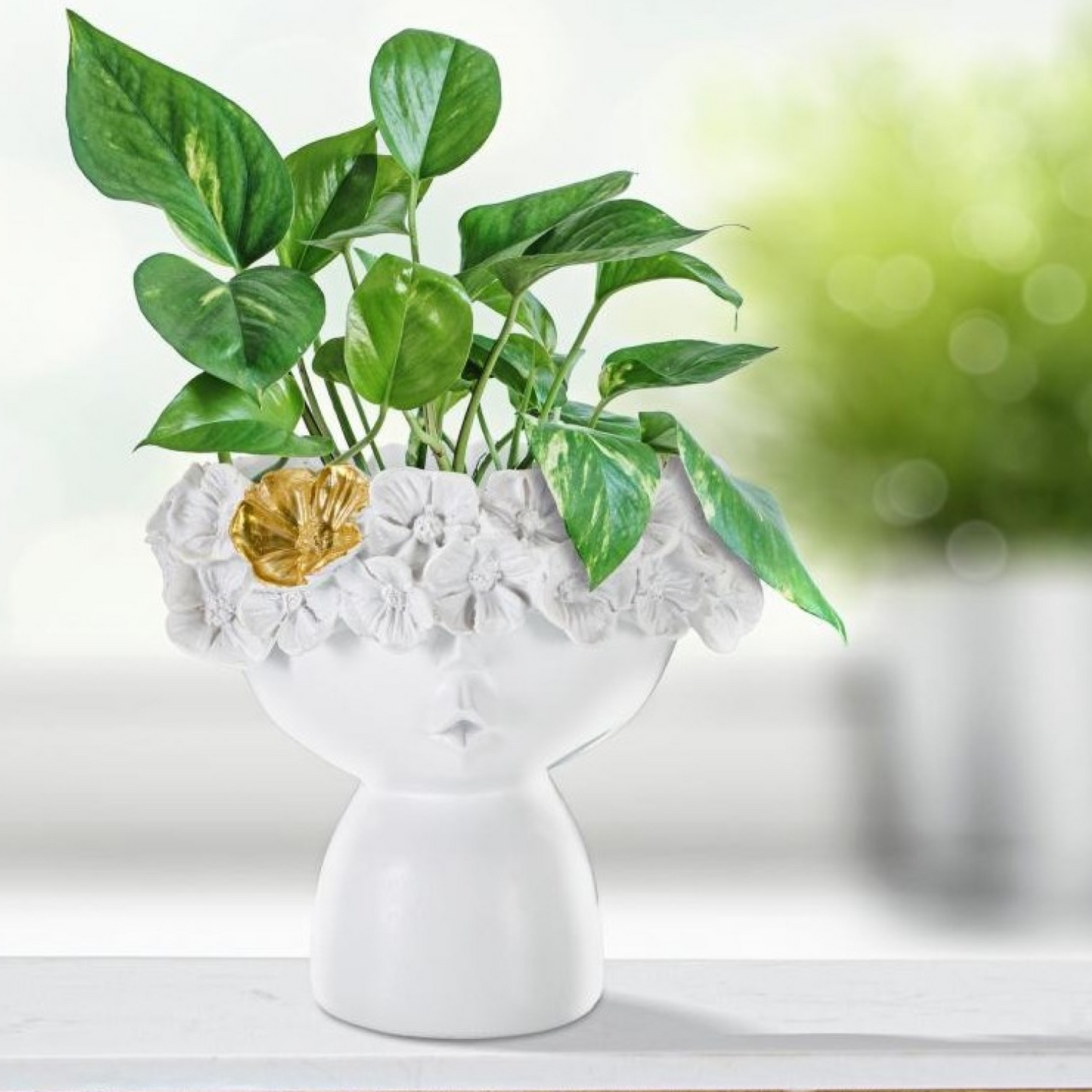 Female Flowers Head Ceramic Planter For Home Décor