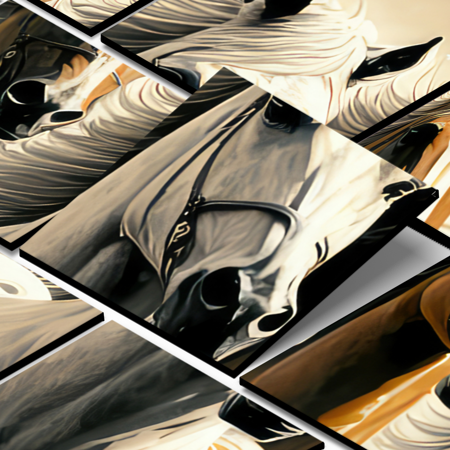 Running Horses Wood Print Wooden Wall Tiles Set