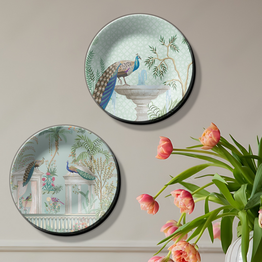 Pair of Peacock Wall Plate Décor for Vibrant Home Accents