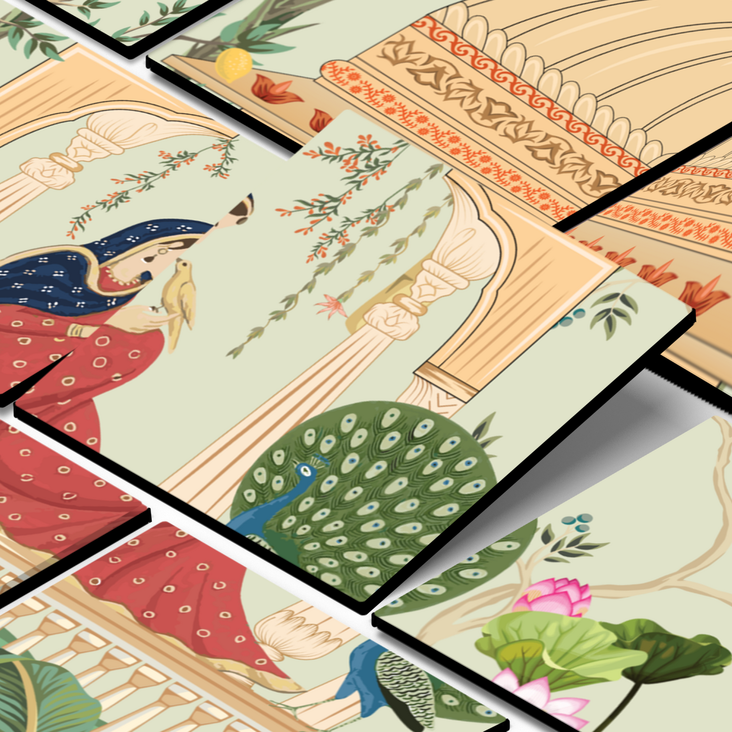 Women Sitting In Cabana Royal Wood Print Wooden Wall Tiles Set
