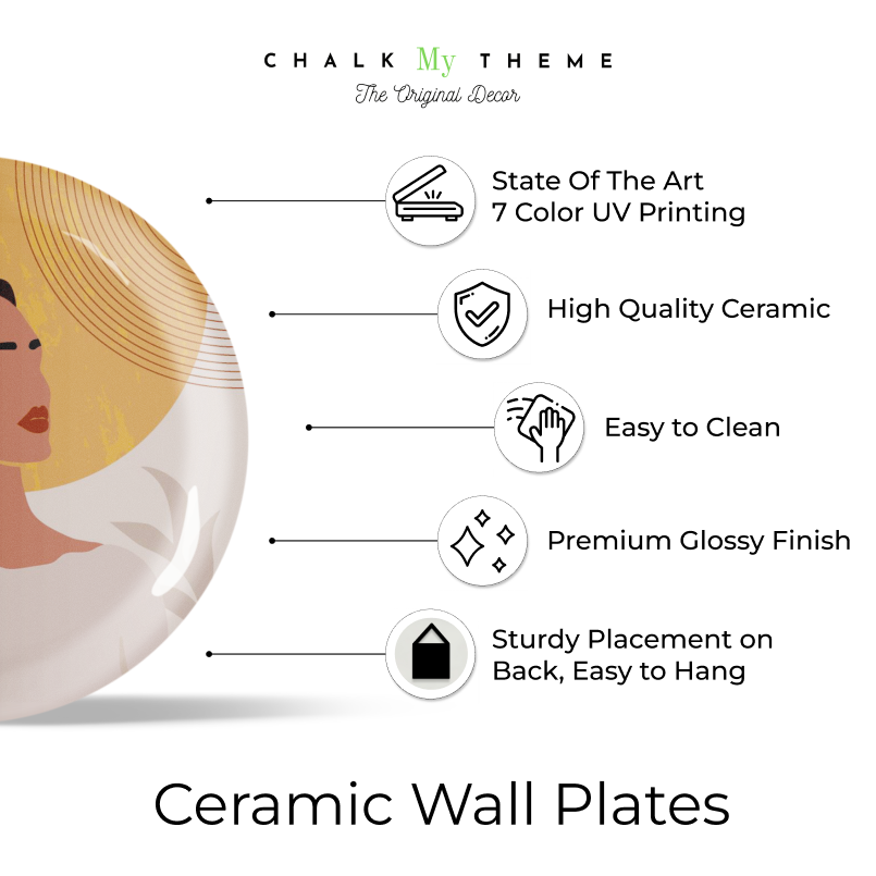 stylish boho girl ceramic plate design for wall