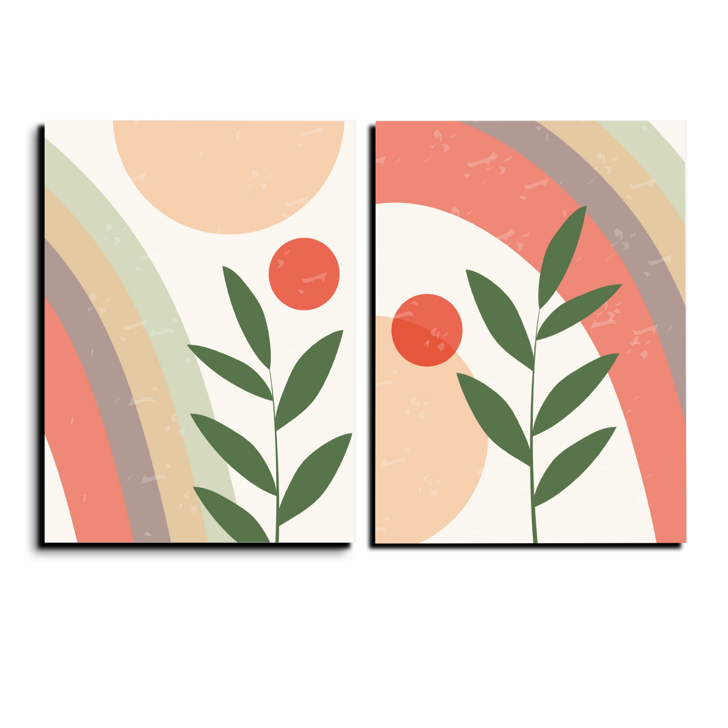 Rainbow With Leaf Wood Print Wall Art Set of 2