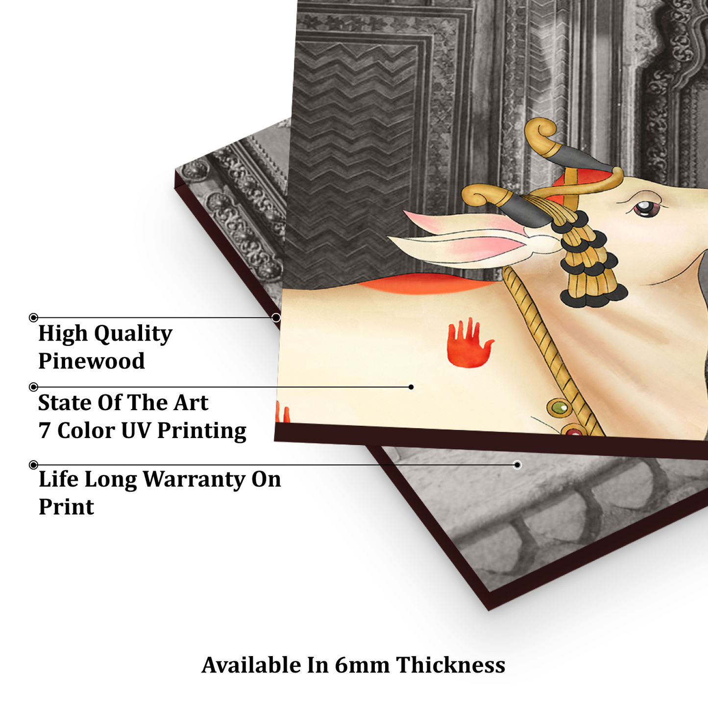 Cow and Calf Pichwai Wood Print Wooden Wall Tiles Set