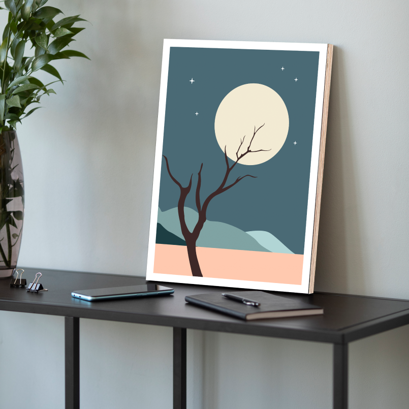 Night Boho Beige Wood Print Wall Art