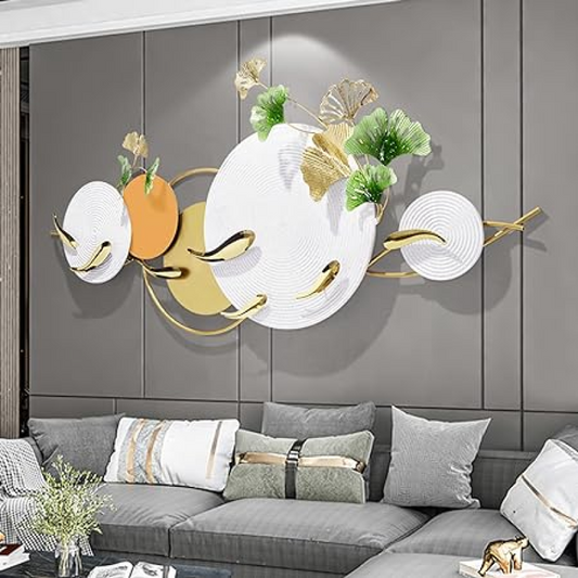 Swimming Fish & Leaf Ring High Quality Luxurious Metal Wall Art