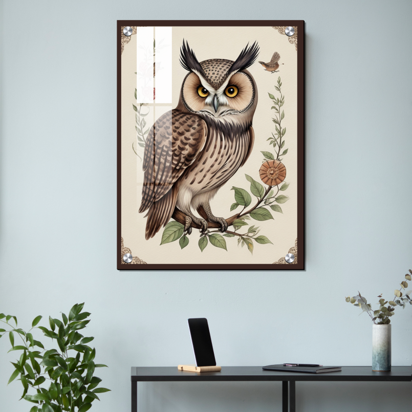 Owl With Steampunk Bird Wood Print Wall Art
