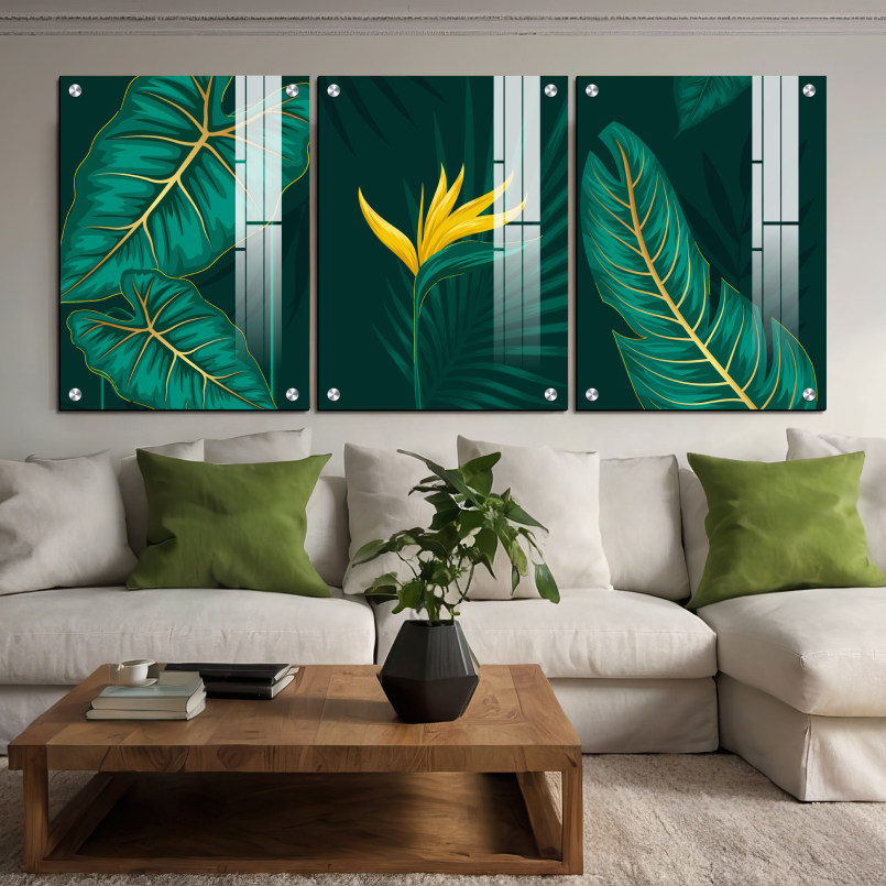 Green Leaf Wood Print Wall Art Set of 3