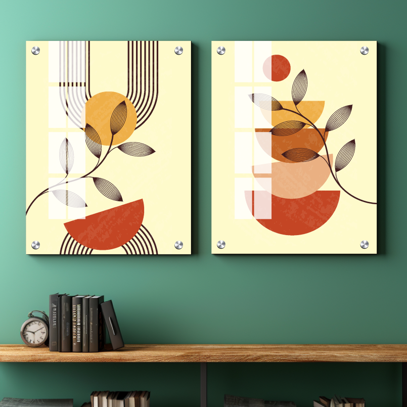 Minimalist Boho Contemporary Modern Wood Print Wall Art Set of 2