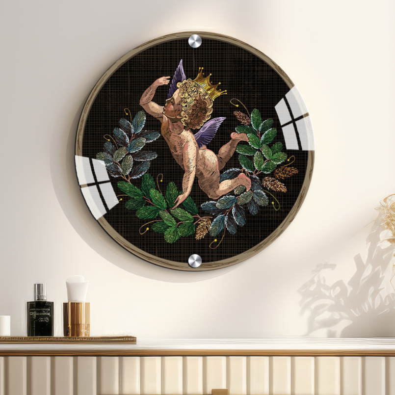 Christmas Angel With Tree Branches Wood Print Wall Art